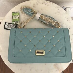 Badgley mischka crossbody light blue studded